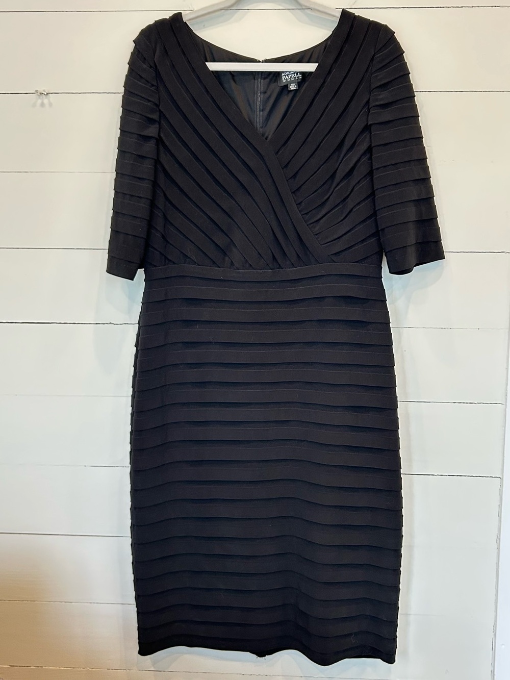 Adrianna Papell Black Ribbed Midi Sheath Dress, Size 14W